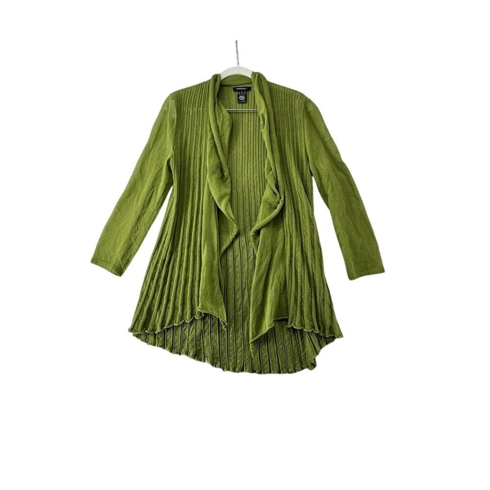 Lafayette 148 New York‎ Cardigan Draped Open Front Knit Artsy Accordion Green S